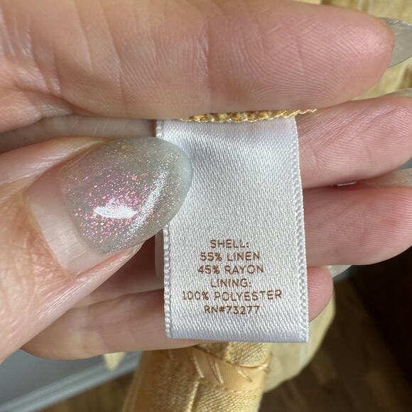 Lauren Conrad Linen Blazer Women M Yellow Golden White Stripe Spring Feminine - Picture 5 of 8